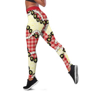 Red Palaka Hawaii Leggings Kukui Nut Pikake Lei Hawaiian Tapa Pattern - Polynesian Pride
