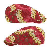 Red Palaka Hawaii Mele Kalikimaka Jeff Hat Ohia Lehua Monstera Puakenikeni Lei - Polynesian Pride