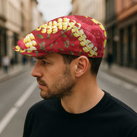 Red Palaka Hawaii Mele Kalikimaka Jeff Hat Ohia Lehua Monstera Puakenikeni Lei - Polynesian Pride