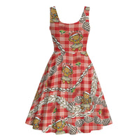 Red Palaka Hawaii Mele Kalikimaka Midi Dress Ohia Lehua Shell Leis Funny Gingerbread Santa LT14 - Polynesian Pride