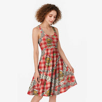 Red Palaka Hawaii Mele Kalikimaka Midi Dress Ohia Lehua Shell Leis Funny Gingerbread Santa LT14 - Polynesian Pride