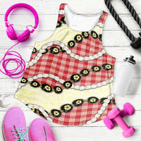 Red Palaka Hawaii Women Racerback Tank Kukui Nut Pikake Lei Hawaiian Tapa Pattern - Polynesian Pride