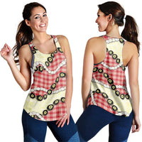 Red Palaka Hawaii Women Racerback Tank Kukui Nut Pikake Lei Hawaiian Tapa Pattern - Polynesian Pride