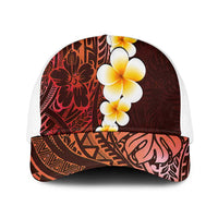 Red Polynesia Baseball Net Cap Plumeria Tropical Leaves With Galaxy Polynesian Art LT14 One Size White Red - Polynesian Pride