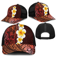 Red Polynesia Baseball Net Cap Plumeria Tropical Leaves With Galaxy Polynesian Art - Polynesian Pride
