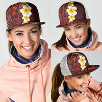 Red Polynesia Mesh Trucker Cap Plumeria Tropical Leaves With Galaxy Polynesian Art - Polynesian Pride