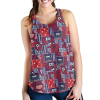 Red Samoa Manuia Le Kerisimasi Women Racerback Tank Pacific Patchwork Xmas Vibes - Polynesian Pride