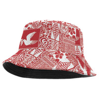 Red Tonga Kilisimasi Fiefia Bucket Hat Pacific Patchwork Xmas Vibes - Polynesian Pride
