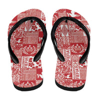 Red Tonga Kilisimasi Fiefia Flip Flops Pacific Patchwork Xmas Vibes - Polynesian Pride
