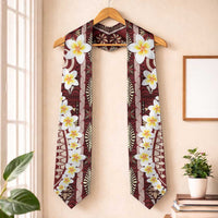 Red Vintage Tonga Ngatu Pattern With Plumeria Graduation Stole LT05 One Size Red - Polynesian Pride