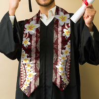 Red Vintage Tonga Ngatu Pattern With Plumeria Graduation Stole LT05 - Polynesian Pride