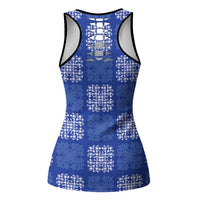 Royal Blue Palaka Quilt Hawaii Hollow Tank Top Traditional Hawaii-plaid Pattern - Polynesian Pride
