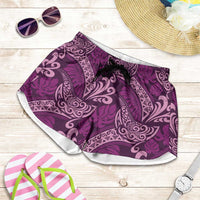 Royal Purple Monstera Shorts for Women Polynesian Tribal Pattern - Polynesian Pride