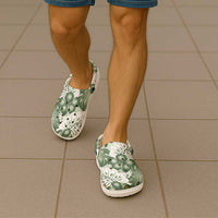 Sage Green Aloha Hawaii Clogs Shoes Monstera Hibiscus Plumeria Seamless Vibes - Polynesian Pride