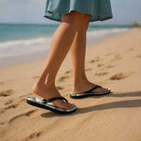 Sage Green Aloha Hawaii Flip Flops Monstera Hibiscus Plumeria Seamless Vibes - Polynesian Pride