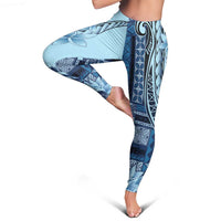 Samoa Siapo Mamanu Leggings Plumeria Navy Blue Motifs LT7 - Polynesian Pride