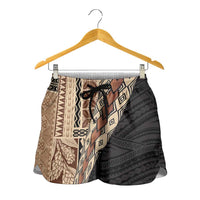 Samoa Siapo Motif Half Style Shorts for Women Brown Version - Polynesian Pride