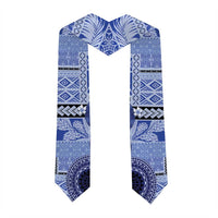 Samoa Siapo Pattern With Navy Hibiscus Graduation Stole LT05 - Polynesian Pride