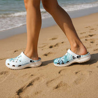 Samoa Siapo Pattern With Teal Hibiscus Clogs Shoes - Polynesian Pride
