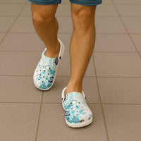 Samoa Siapo Pattern With Teal Hibiscus Clogs Shoes - Polynesian Pride