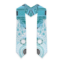 Samoa Siapo Pattern With Teal Hibiscus Graduation Stole LT05 - Polynesian Pride
