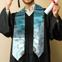 Samoa Siapo Pattern With Teal Hibiscus Graduation Stole LT05 - Polynesian Pride