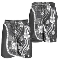 Samoa Siapo Tribal Pattern Shorts for Men Light Gray Polynesian Plumeria Tapa Motif