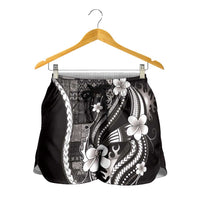 Samoa Siapo Tribal Pattern Shorts for Women Black Polynesian Plumeria Tapa Motif