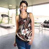 Samoa Siapo Tribal Pattern Women Racerback Tank Brown Polynesian Plumeria Tapa Motif