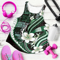 Samoa Siapo Tribal Pattern Women Racerback Tank Forest Green Polynesian Plumeria Tapa Motif