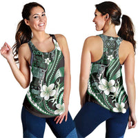 Samoa Siapo Tribal Pattern Women Racerback Tank Forest Green Polynesian Plumeria Tapa Motif