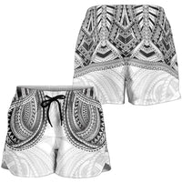 Samoan Traditional Art Tattoos Shorts for Women Tatau Tribal Motifs with Ula Nifo White - Polynesian Pride