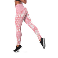 Soft Pink Mermaid Puakenikeni Maile Lei Leggings