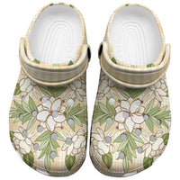 Squares Maile Leaf Clogs Shoes Beige Palaka Hawaiian Quilt Pattern - Polynesian Pride