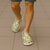 Squares Puakenikeni and Kalo Clogs Shoes Turquoise Palaka Hawaiian Quilt Pattern - Polynesian Pride