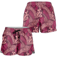 Sweet Pink Monstera Shorts for Women Polynesian Tribal Pattern - Polynesian Pride
