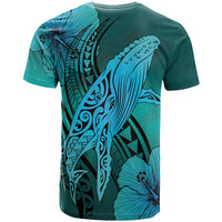 Hawaiian Map Whale Swim Hibiscus Polynesian T Shirt Turquoise AH