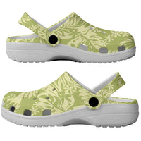 Tahiti Olive Tiare Floral Clogs Shoes Monstera Palm Tropical Leaves - Polynesian Pride
