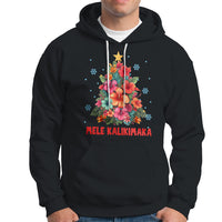Tropical Hawaiian Hibiscus Christmas Tree Mele Kalikimaka Hoodie TS02 Black - Polynesian Pride