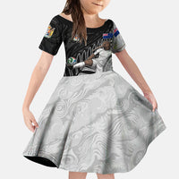 Personalized New Zealand Football Family Matching Short Sleeve Bodycon Dress and Hawaiian Shirt Kiwi Mascot with Silver Fern - Maori Tribal Tattoo Art TS04 Daughter's Dress Black White - Polynesian Pride