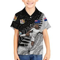 Personalized New Zealand Football Family Matching Tank Maxi Dress and Hawaiian Shirt Kiwi Mascot with Silver Fern - Maori Tribal Tattoo Art TS04 Son's Shirt Black White - Polynesian Pride