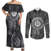 Hawaiian Piko Couples Matching Off Shoulder Maxi Dress and Long Sleeve Button Shirt Cultural Anchor Connect Your Roots Ocean Waves