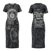 Hawaiian Piko Couples Matching Short Sleeve Bodycon Dress and Long Sleeve Button Shirt Cultural Anchor Connect Your Roots Ocean Waves
