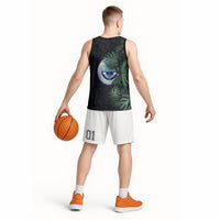 Federated States Of Micronesia Basketball Jersey FSM Tropical Monstera Leaf Dark Tribal Pattern