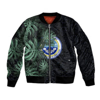 Federated States Of Micronesia Bomber Jacket FSM Tropical Monstera Leaf Dark Tribal Pattern