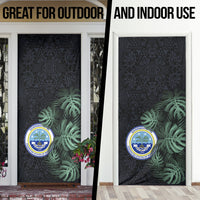 Federated States Of Micronesia Door Cover FSM Tropical Monstera Leaf Dark Tribal Pattern