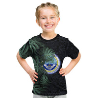 Federated States Of Micronesia Kid T Shirt FSM Tropical Monstera Leaf Dark Tribal Pattern