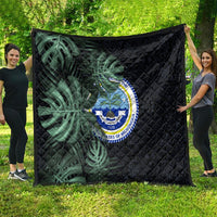Federated States Of Micronesia Quilt FSM Tropical Monstera Leaf Dark Tribal Pattern