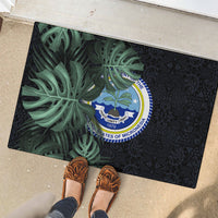 Federated States Of Micronesia Rubber Doormat FSM Tropical Monstera Leaf Dark Tribal Pattern