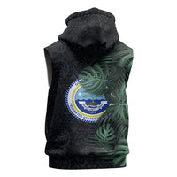 Federated States Of Micronesia Sleeveless Zip Hoodie FSM Tropical Monstera Leaf Dark Tribal Pattern